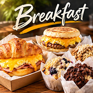 Manila Skillet breakfast sandwiches and fresh muffins